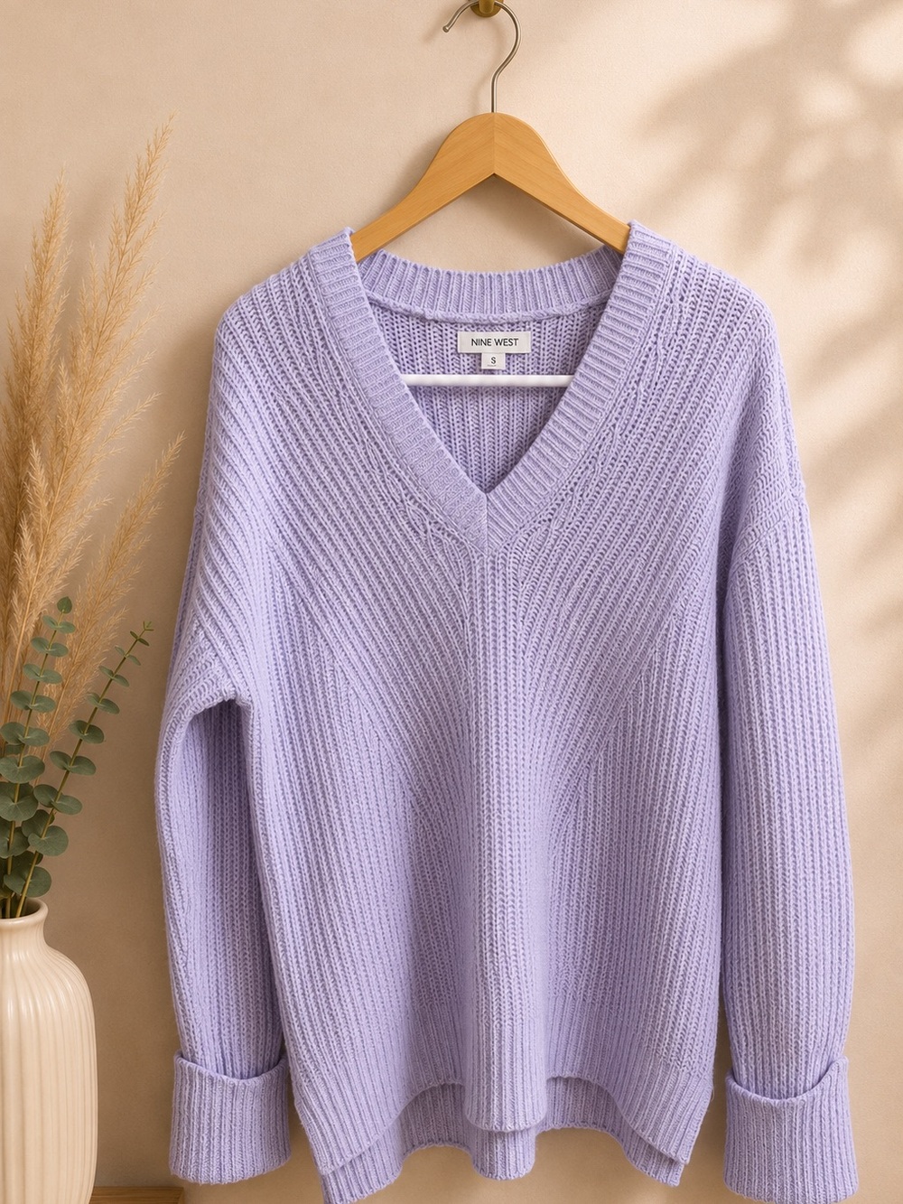 Nine West Lavender Chunky Knit Sweater Size S Cozy Oversized